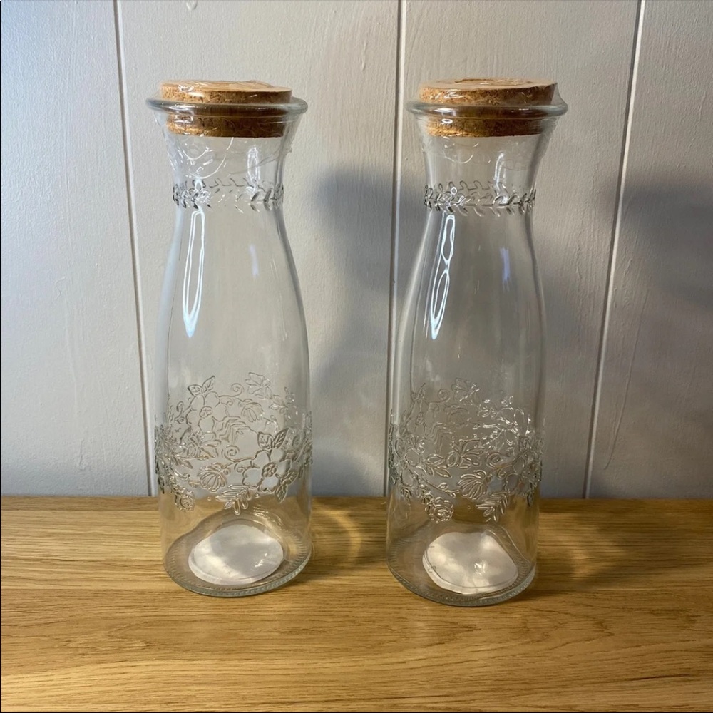 Set of 2 Floral Glass Carafes